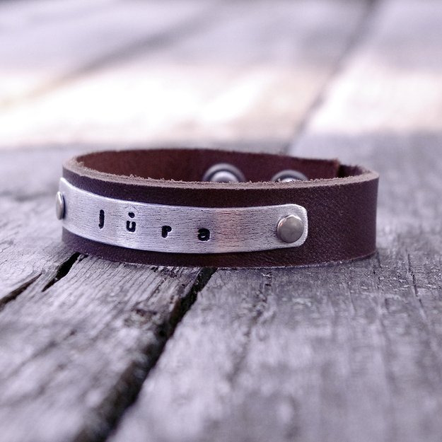 Personalized narrow leather bracelet with Your text